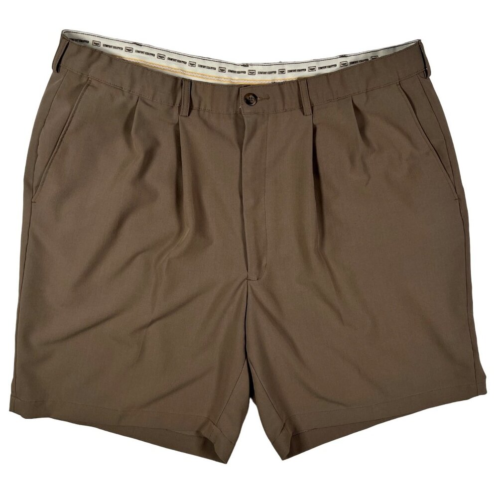HAGAR Shorts Men's Pleated Front Slash Pocket Polyester Blend Chinos Brown 40